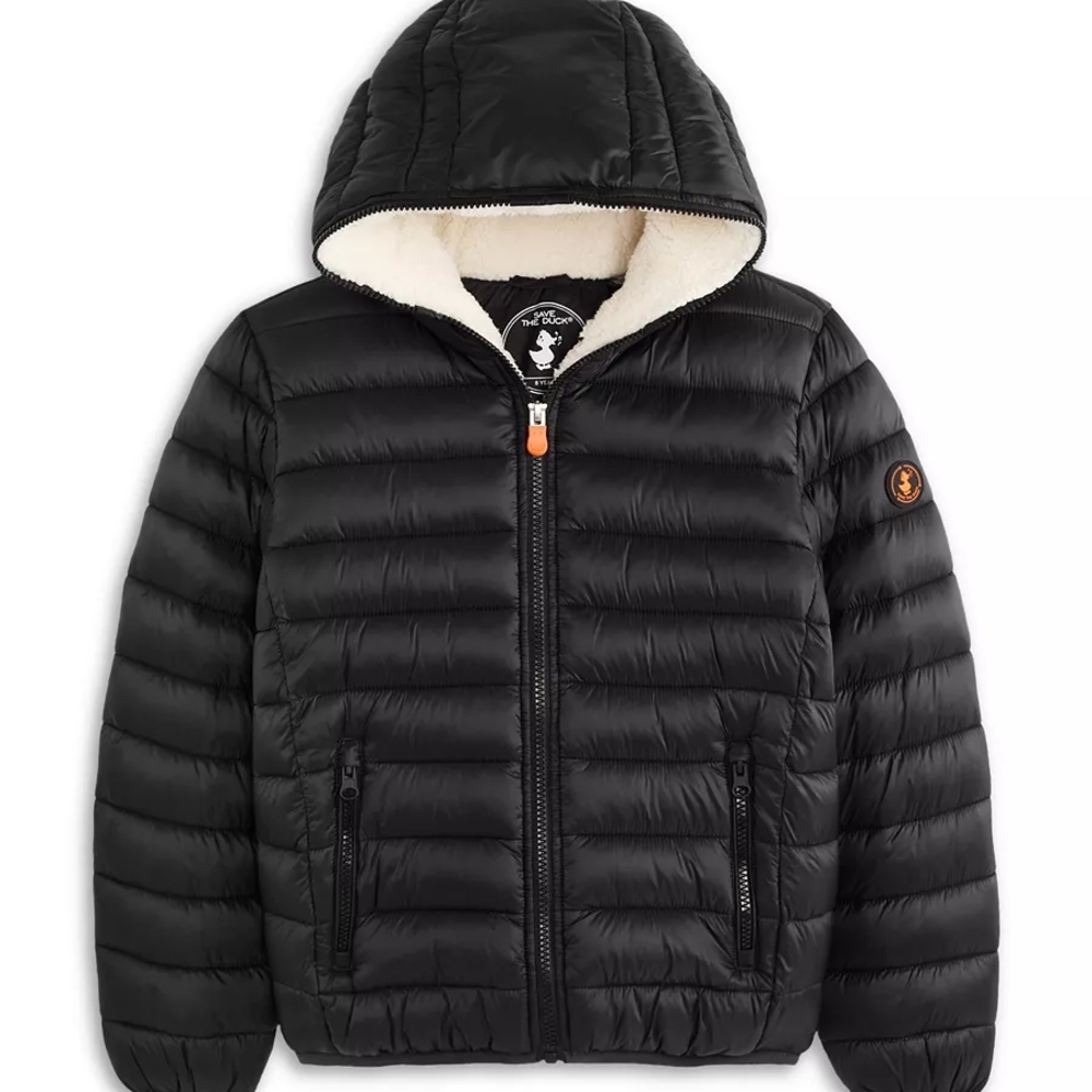 NEW! SAVE THE DUCK Kid's Black Wind & Water Resistant Puffer Coat Jacket 8yrs.